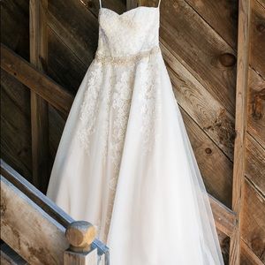 David’s Bridal size 12 wedding dress, sewn in corset and veil.